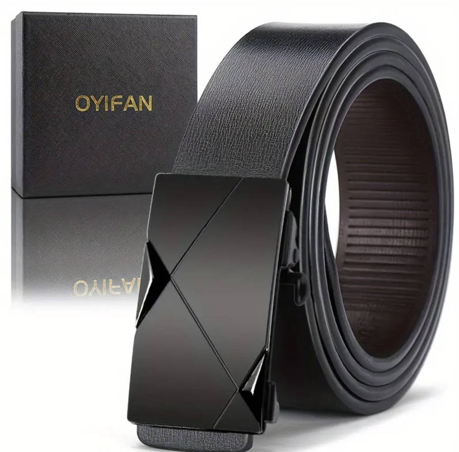 ***GOLF*** Leather Belt with Automatic Buckle (Black) 130cm