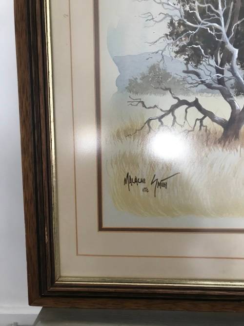 `MALACHI SMITH` ORIGINAL SIGNED PAINTING AUTHENTICATED BY THE MASTER HIMSELF. BUSHVELD - SUNSET 1987