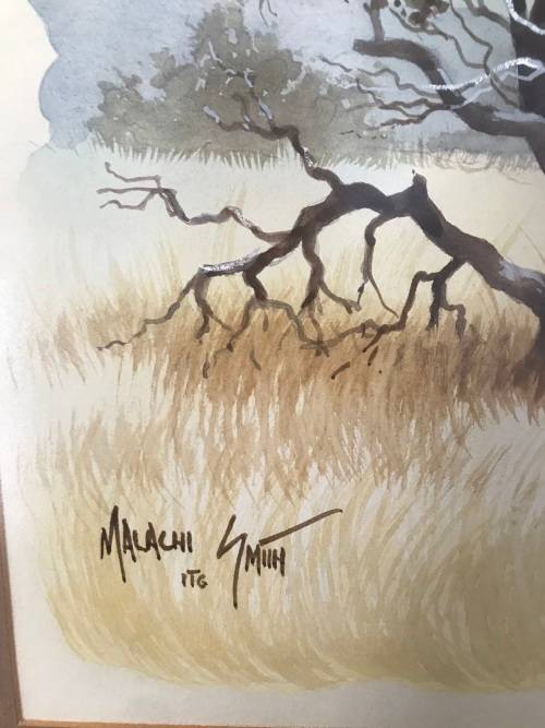 `MALACHI SMITH` ORIGINAL SIGNED PAINTING AUTHENTICATED BY THE MASTER HIMSELF. BUSHVELD - SUNSET 1987