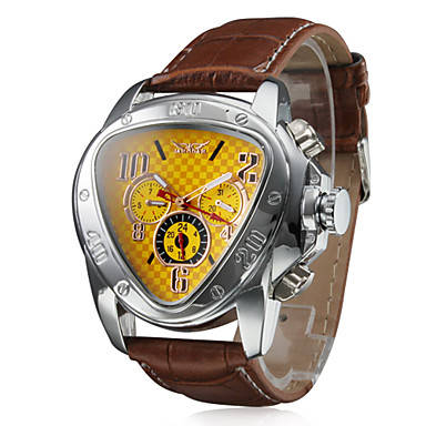 Men's Auto-Mechanical Triangle Shape Leather Band Wrist Watch