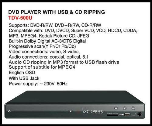 TELEFUNKEN - DVD PLAYER WITH USB & CD RIPPING