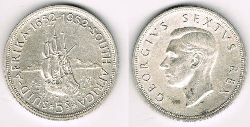 4 X 1952 FIVE SHILLING SILVER COINS