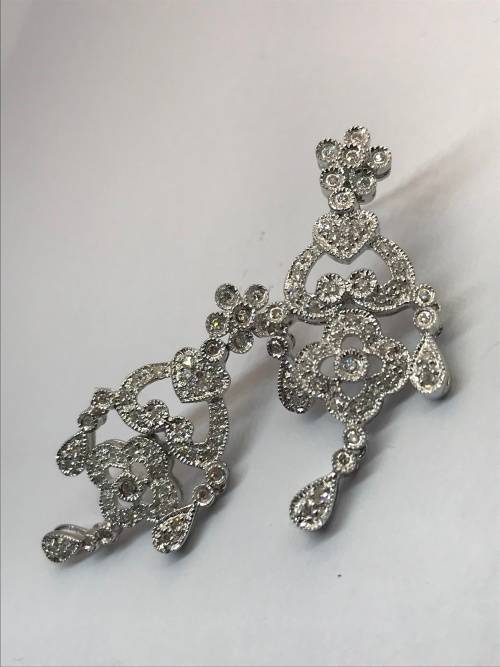 18CT W/Gold Diamond Chandelier Earrings