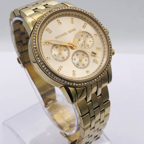 *MICHAEL KORS LADIES GOLD CHRONOGRAPH WATCH* R1 BIDS