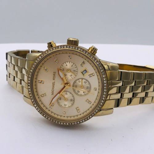 *MICHAEL KORS LADIES GOLD CHRONOGRAPH WATCH* R1 BIDS