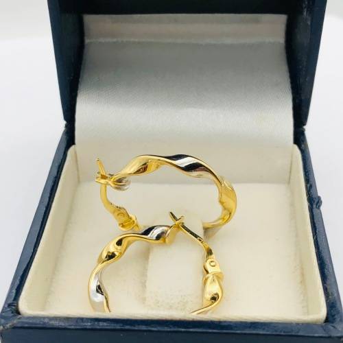 *SOLID GOLD TWO TONE HOOP EARRINGS* R1 BIDS