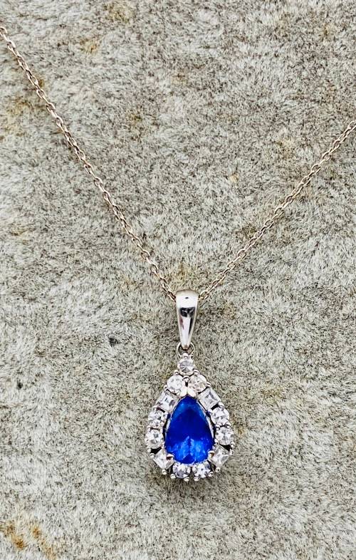 *WHITE GOLD SAPPHIRE & DIAMOND PENDANT* R1 BIDS!
