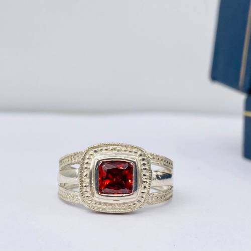 *SOLID SILVER DUAL SHANK RUBY CUBIC RING* R1 BIDS!!!