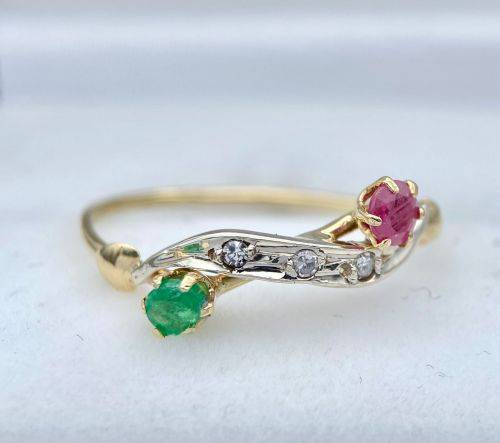 18K DIAMOND-EMERALD-RUBY INFINITY RING