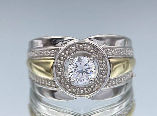 ***STUNNING 9K GOLD & SILVER CHUNKY CYCLOPS CZ RING*** R1 BIDS!