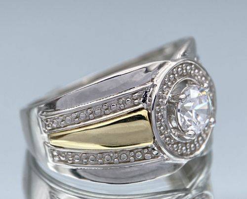 ***STUNNING 9K GOLD & SILVER CHUNKY CYCLOPS CZ RING*** R1 BIDS!
