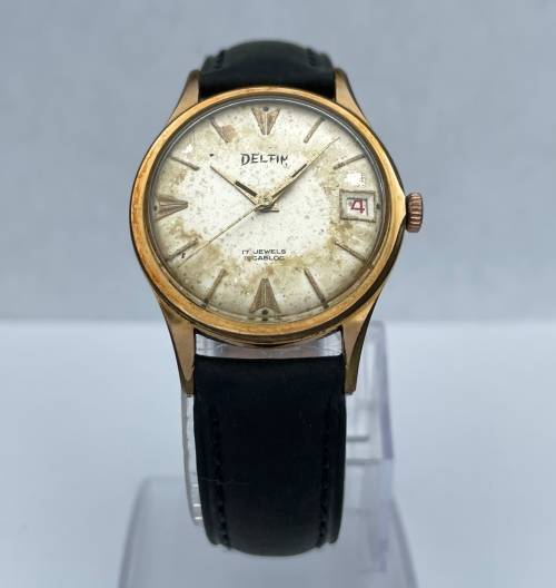 DELFIN SWISS AUTOMATIC MENS GOLD VINTAGE WATCH!