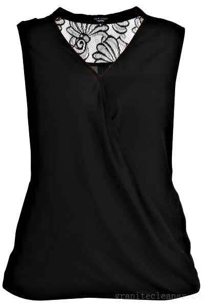 Sleeveless Wrap Blouse with Lace Insert -BLACK - Size 18