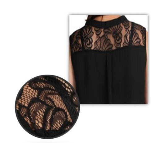 Sleeveless Wrap Blouse with Lace Insert -BLACK - Size 18