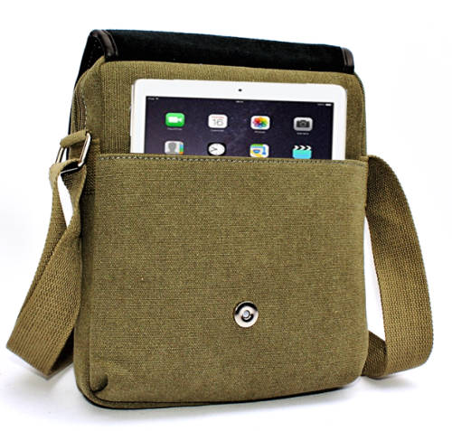 Canvas Messenger Shoulder Bag - KHAKI
