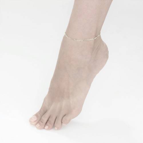 Genuine 925 Sterling Silver Figaro Chain Anklet - Ankle Chain Length 24CM