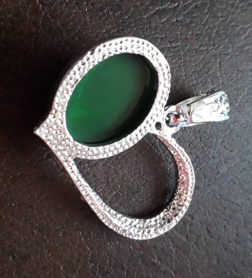Sterling Silver Plated Jade Heart Pendant 4.5cm x 3.5cm
