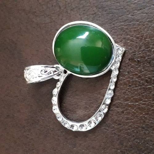 Sterling Silver Plated Jade Heart Pendant 4.5cm x 3.5cm