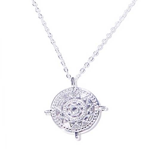 925 Sterling Silver Filled Compass Necklace - 40cm Curb Chain with Extender