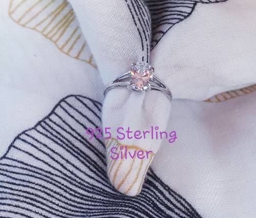 Genuine 925 Sterling Silver Engagement Ring with Oval Moissanite- Size 7 | P