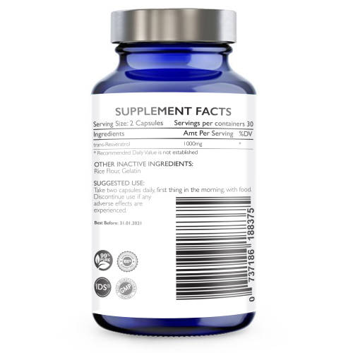 Genologix - Resveratrol - 1000mg EXTRA STRENGTH - 60 Capsules (SA STOCK)