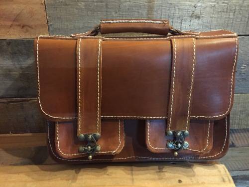 Genuine Leather 2 Division Bag with buckles