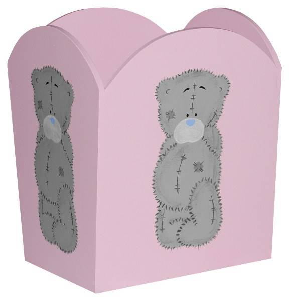 Wooden Tatty Teddy Dustbin  / Pink