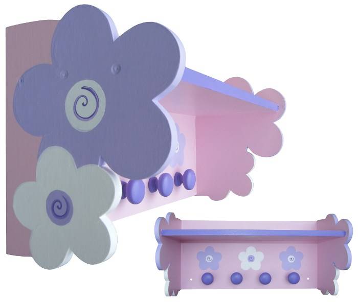 Wooden Flower Shelf with Knobs / Pink & Purple