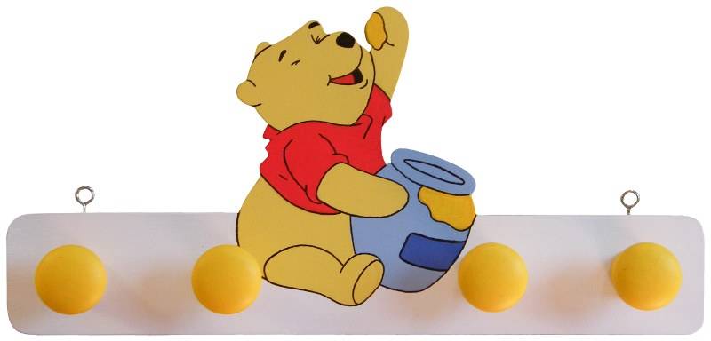 Yellow Winnie the Pooh Clothes Hook (4 Knobs)