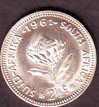 Silver South African 2 1/2c UNC coin