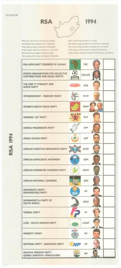 NATIONAL BALLOT PAPER 1994 OFFICIAL  NATIONAL BALLOT SHEET FOLDED TWICE