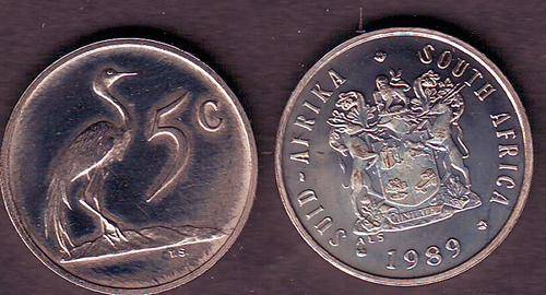 SOUTH AFRICA PROOF 1989 LAST nickel 5c   RARE
