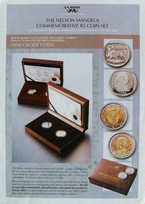 2008 and 2000 R5 Nelson Mandela Birthday commemoration mint set as issued untouched sealed as issued