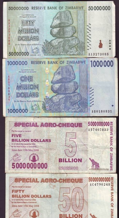 ZIMBABWE mixed used notes as per scan x 4