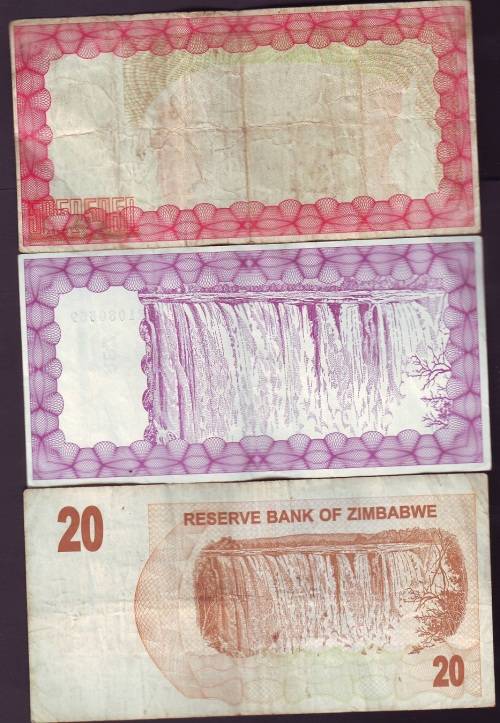 ZIMBABWE mixed used Bearer Cheques Banknotes as per scan x 3