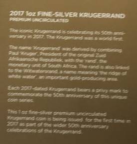 2017 SILVER KRUGERRAND R1-00 1oz  Coin Premium Uncirculated 50th Anniversary Commemorative