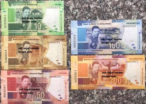NEW MANDELA SERIES BANKNOTES SA and SB PREFIXES R10-00 to R200-00 in Uncirculated