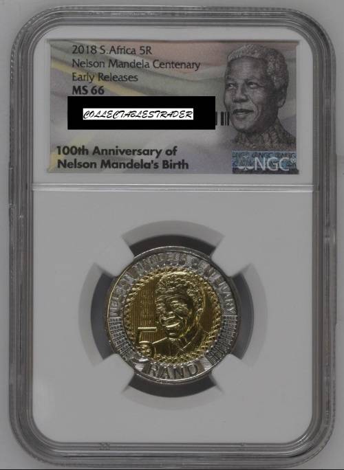 2018 NELSON  MANDELA R5-00  ngc ms66 1ST RELEASE 100th Centenary  Hologramed Security Coin