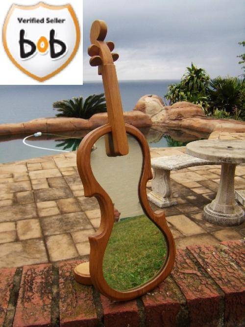 A STUNNINGLY HAND CRAFTED VIOLIN FRAME SOLID OAK WITH MIRROR - Reg No. Size:59cm Tall x 21cm