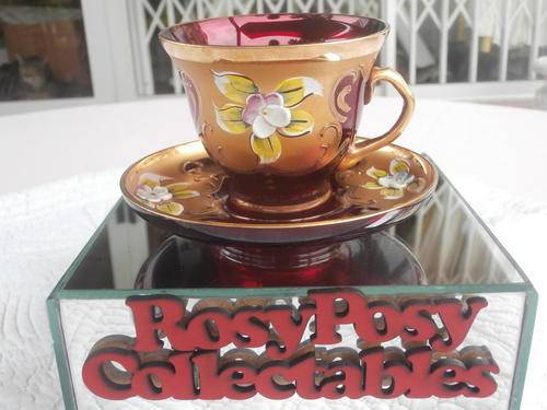 A BEAUTIFUL CZECH BOHEMIAN MOSER VINTAGE HAND MADE AND SIGNED EXQUISITE GILT ON RUBY RED GLASS. MINT