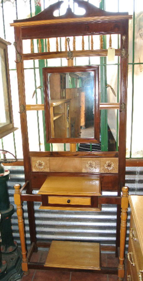 imbuia wood and yellow wood hall stand