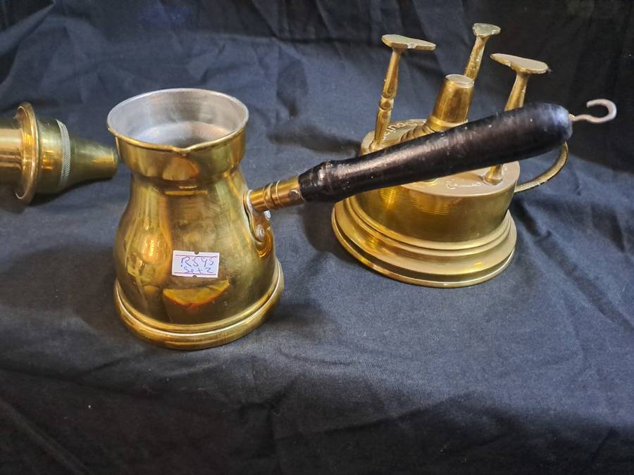 Brass Turkish coffee pot and stand