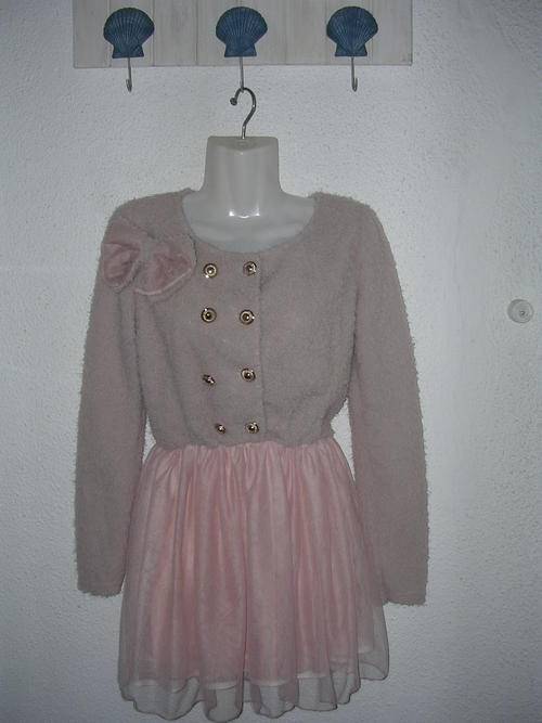 Vintage Pink Fluffy Woolen Dress With Elastic Waist  Size : 32/34