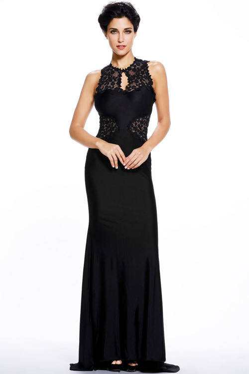 GLAMOROUS FINE FLORAL DETAIL EVENING DRESS