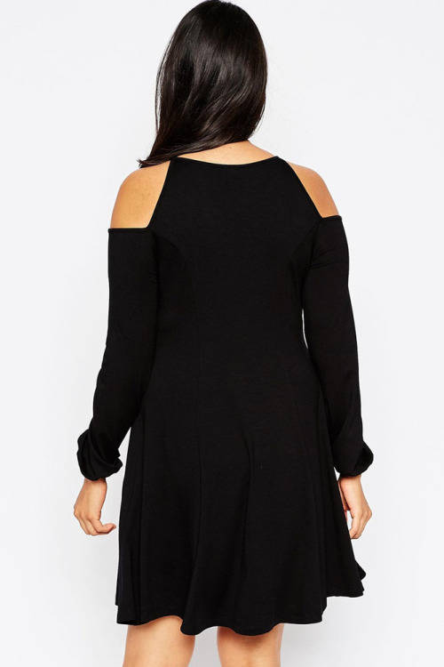 **PLUS SIZE** BEAUTIFUL BLACK CUT AWAY DETAIL SKATER DRESS
