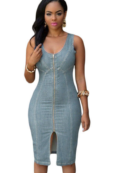 POPULAR LIGHT DENIM MIDI DRESS