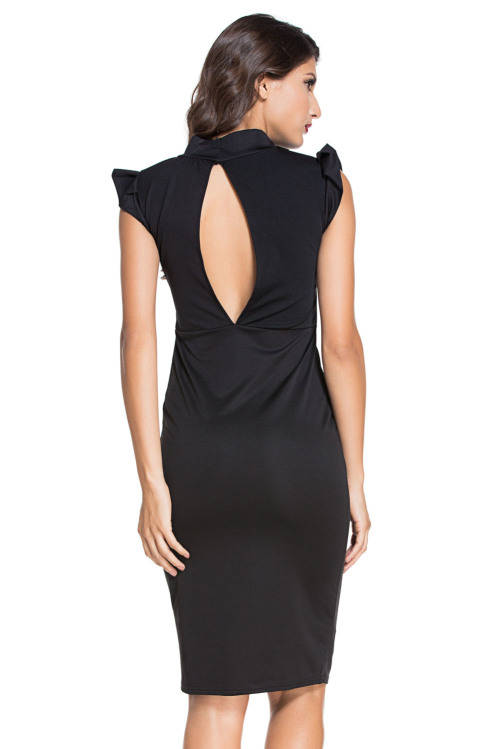 BEAUTIFUL BLACK RUFFLE SLEEVE DETAIL MIDI DRESS