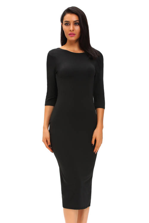 Black Wear Two Ways Bodycon Midi Dress Formal Cocktail Party Night Club Evening Wear