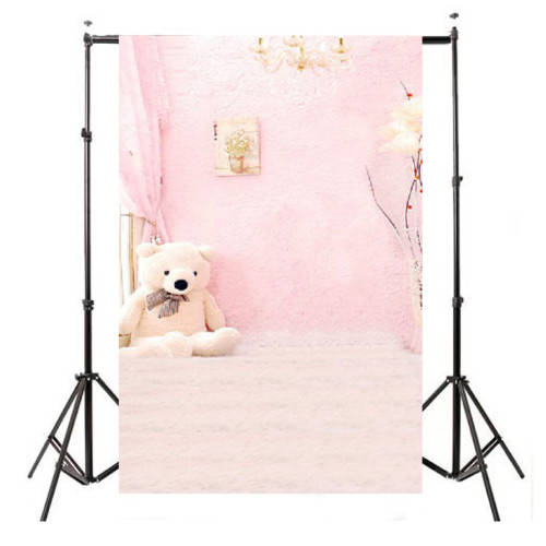 3x5FT Vinyl Backdrop Indoor Baby Child Pink Bear Photography Background Backdrop Studio Equipment