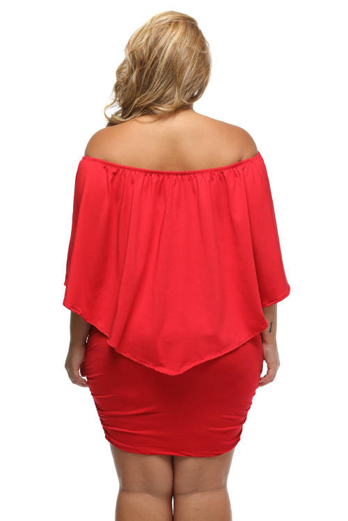 Red Plus Size Multi Layer Off Shoulder Cape Dress Formal Cocktail Party Night Club Evening Wear